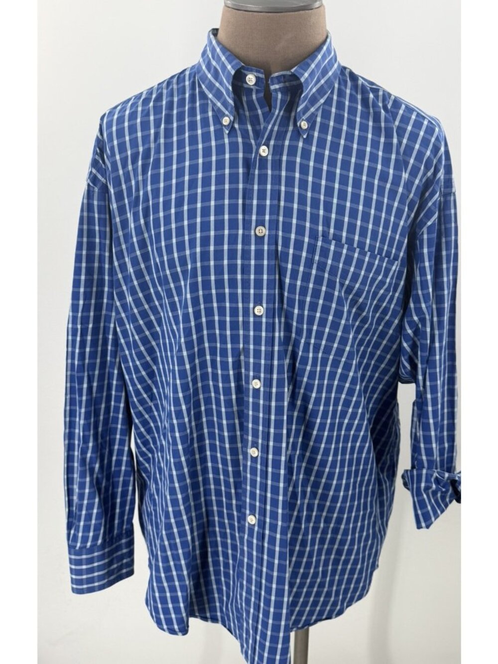 Nautica Mens 80s 2 Ply Cotton Plaid Button Shirt Long Sleeve Blue White XXL